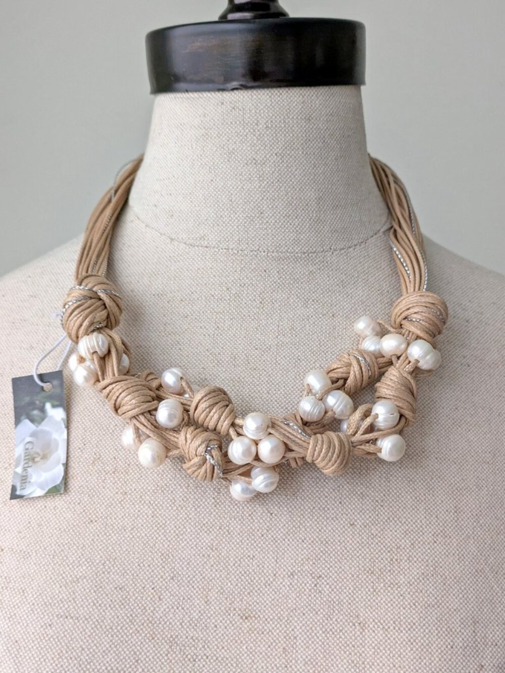 nwt pearl bead & knotted cord statement necklace